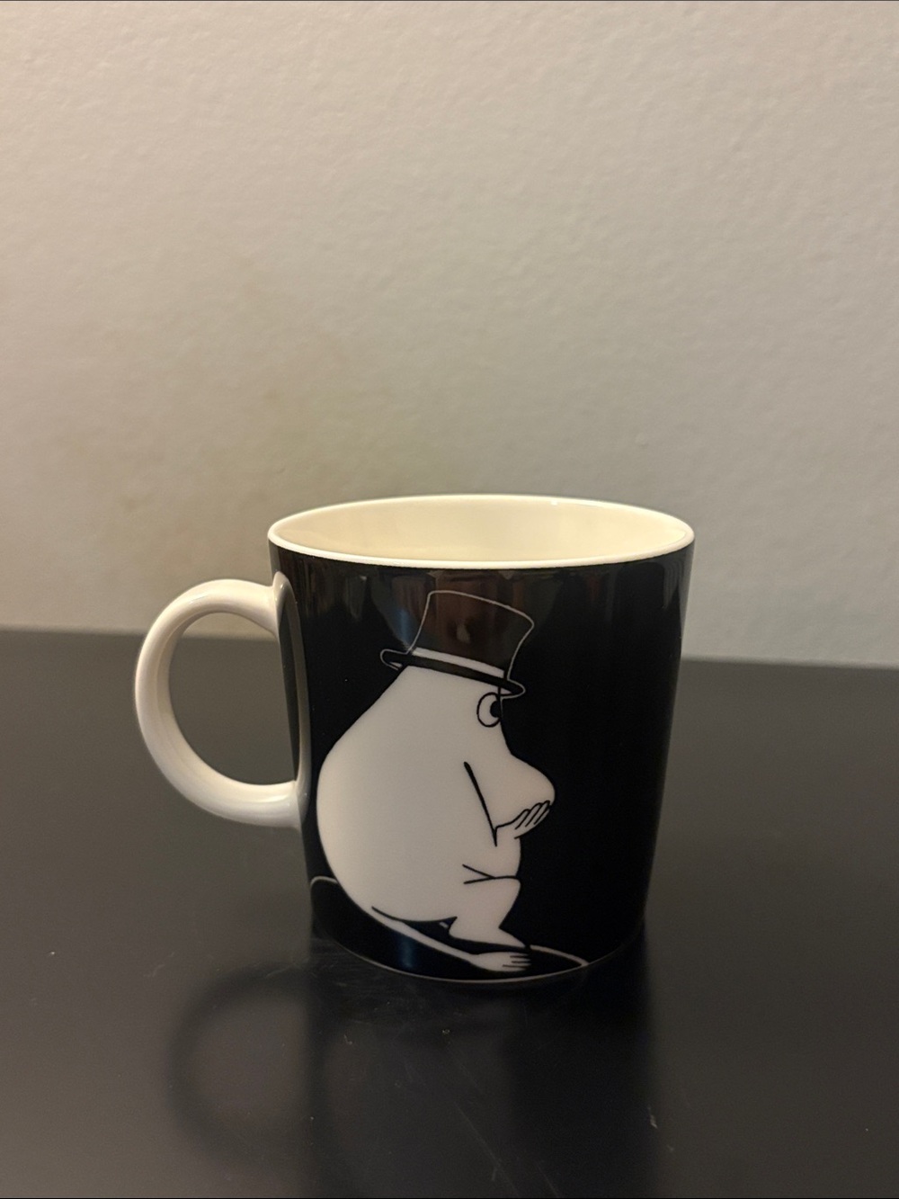 Arabia Finland Moomin Pappa Fishing Ceramic Mug Hippo Black and White